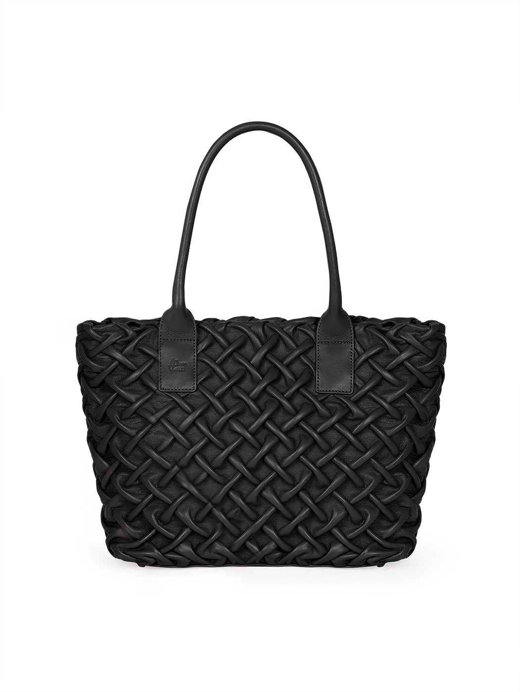 Quilted Weave Leather Satchel Tote Bag Black