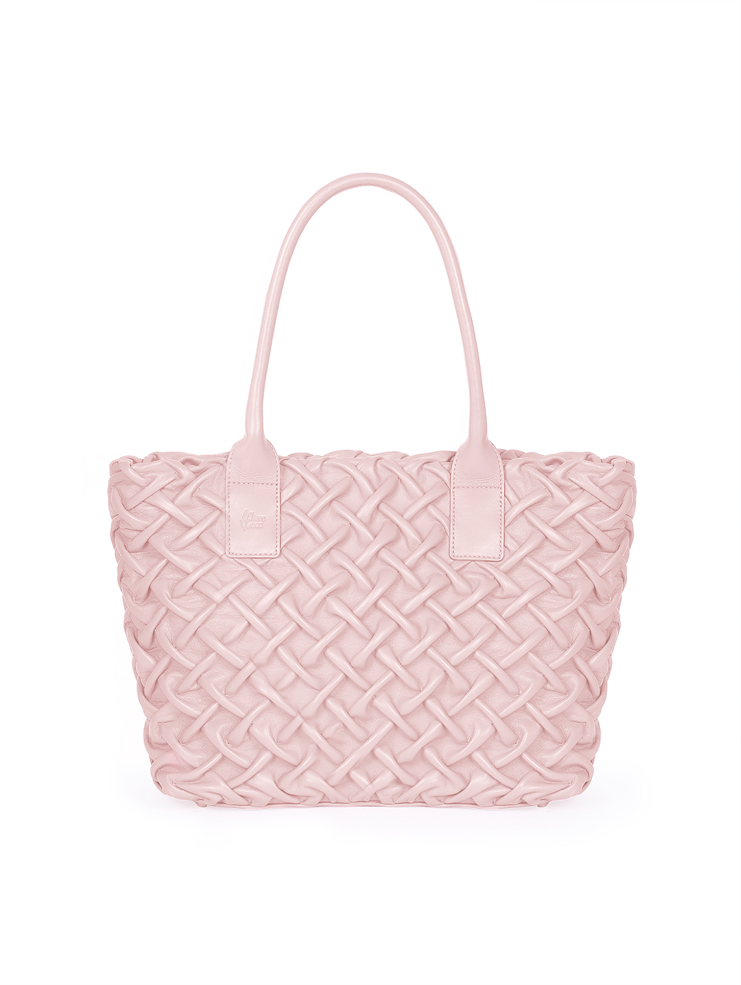Quilted Weave Leather Satchel Tote Bag Pink
