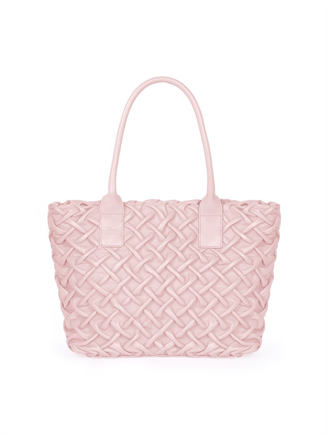 Quilted Weave Leather Satchel Tote Bag Pink
