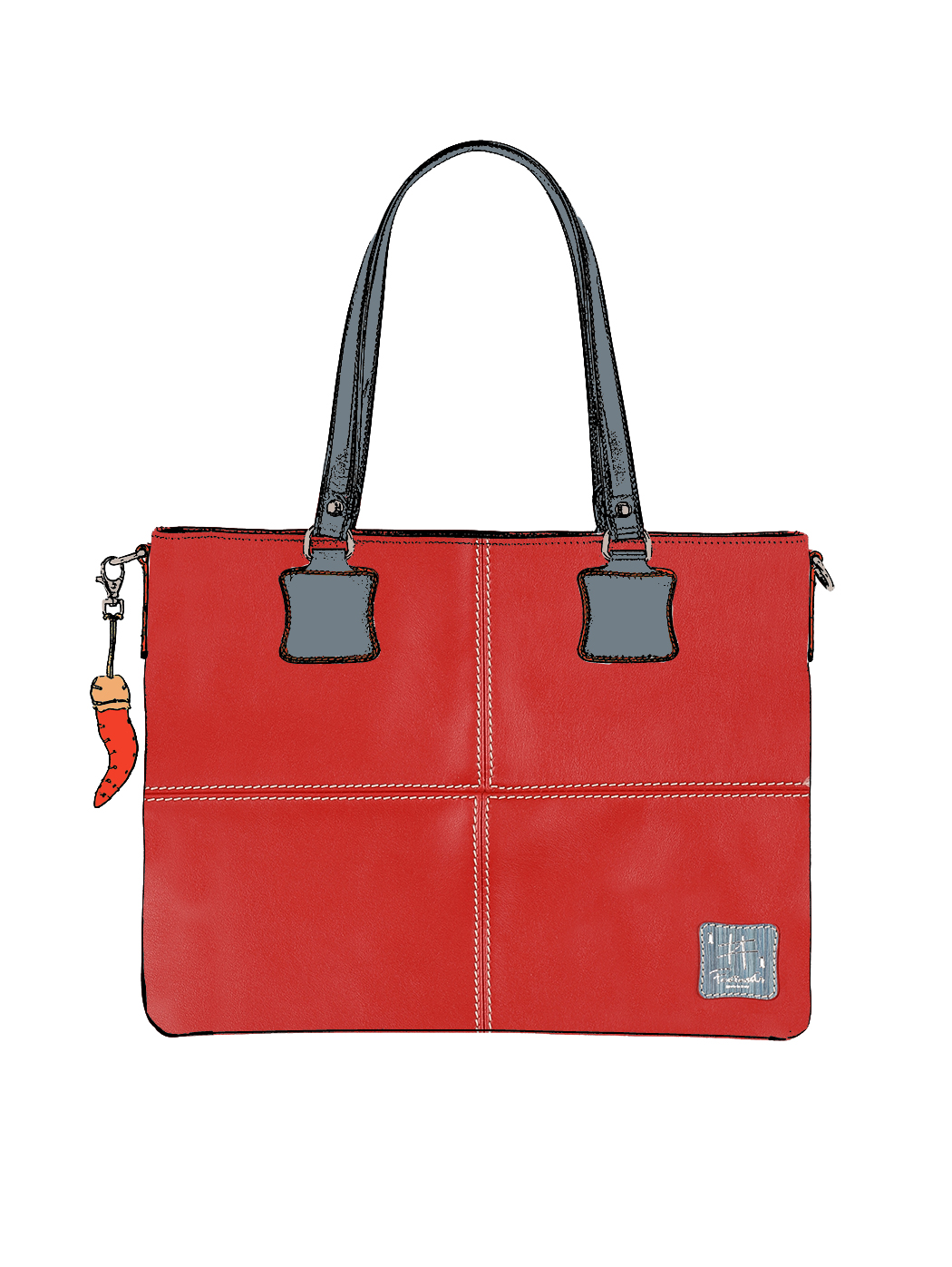Shoulder Tote Convertible Bag Leather Red - Handmade in Italy
