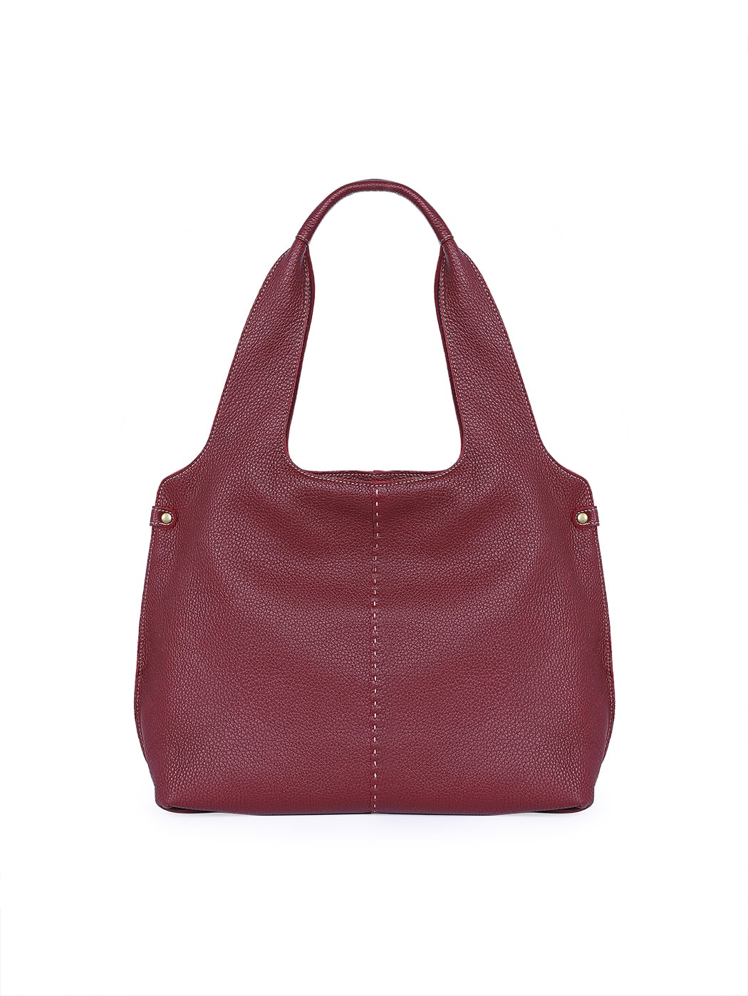 Midi Hobo Deerskin Leather Top Handle Bag Burgundy