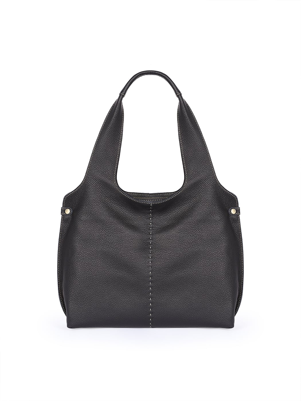 Midi Hobo Deerskin Leather Shoulder Bag Black