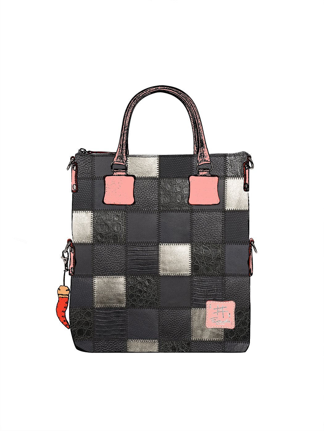 Дизайнерская сумка из коллекции Fortunata в стиле пэчворк черно - серого цвета