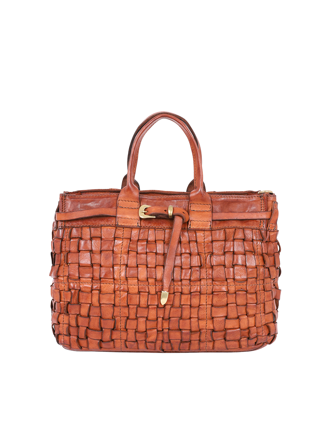 Woven Leather PENELOPE Shopper Bag Cognac