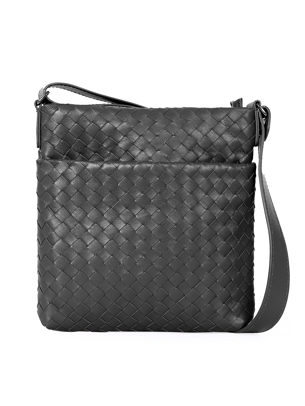 Borsa tracolla grande in pelle intrecciata da uomo nero