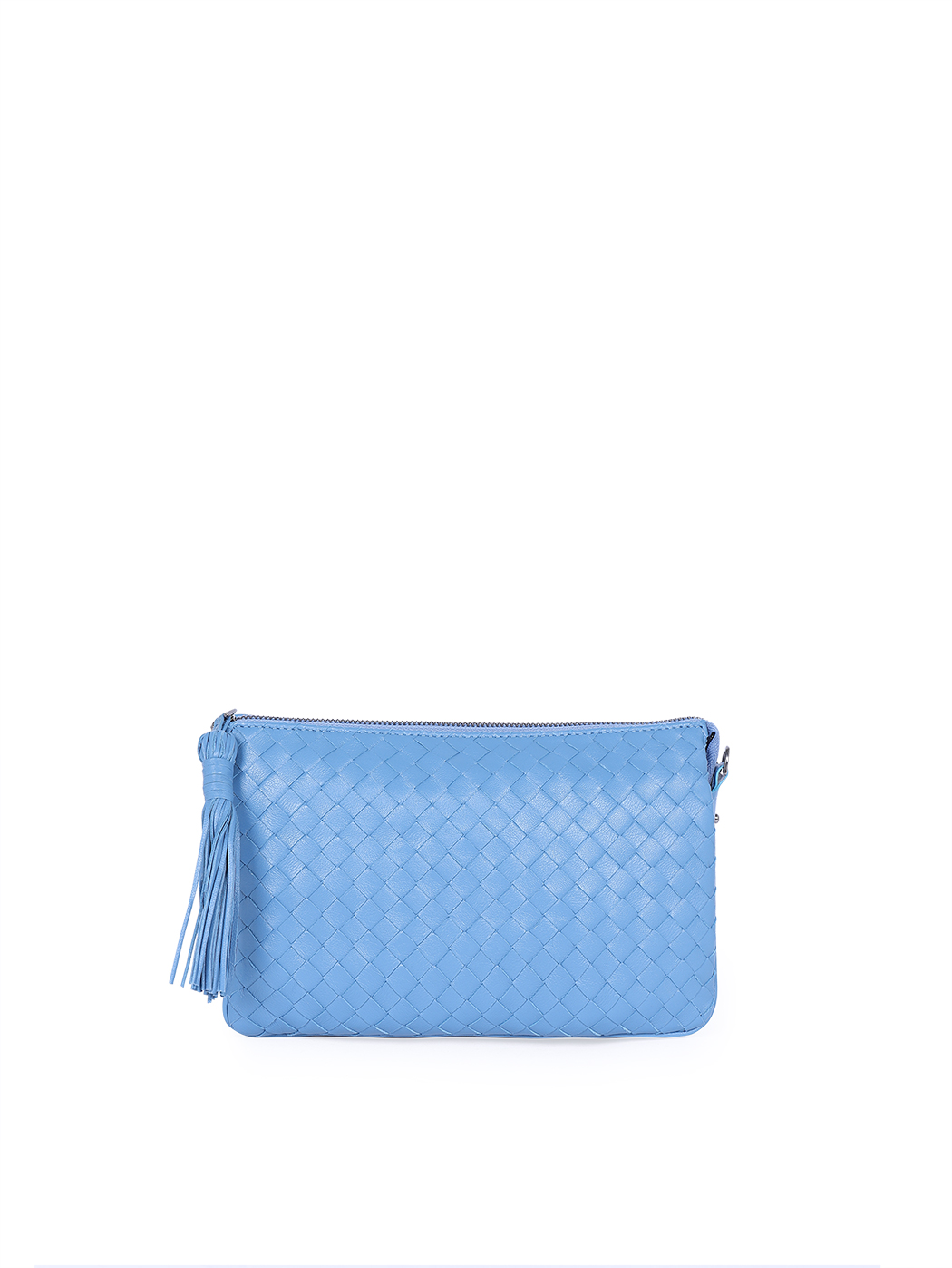 Плетеная сумка – клатч со съемным ремнем коллекции Intrecci светло - голубого цвета