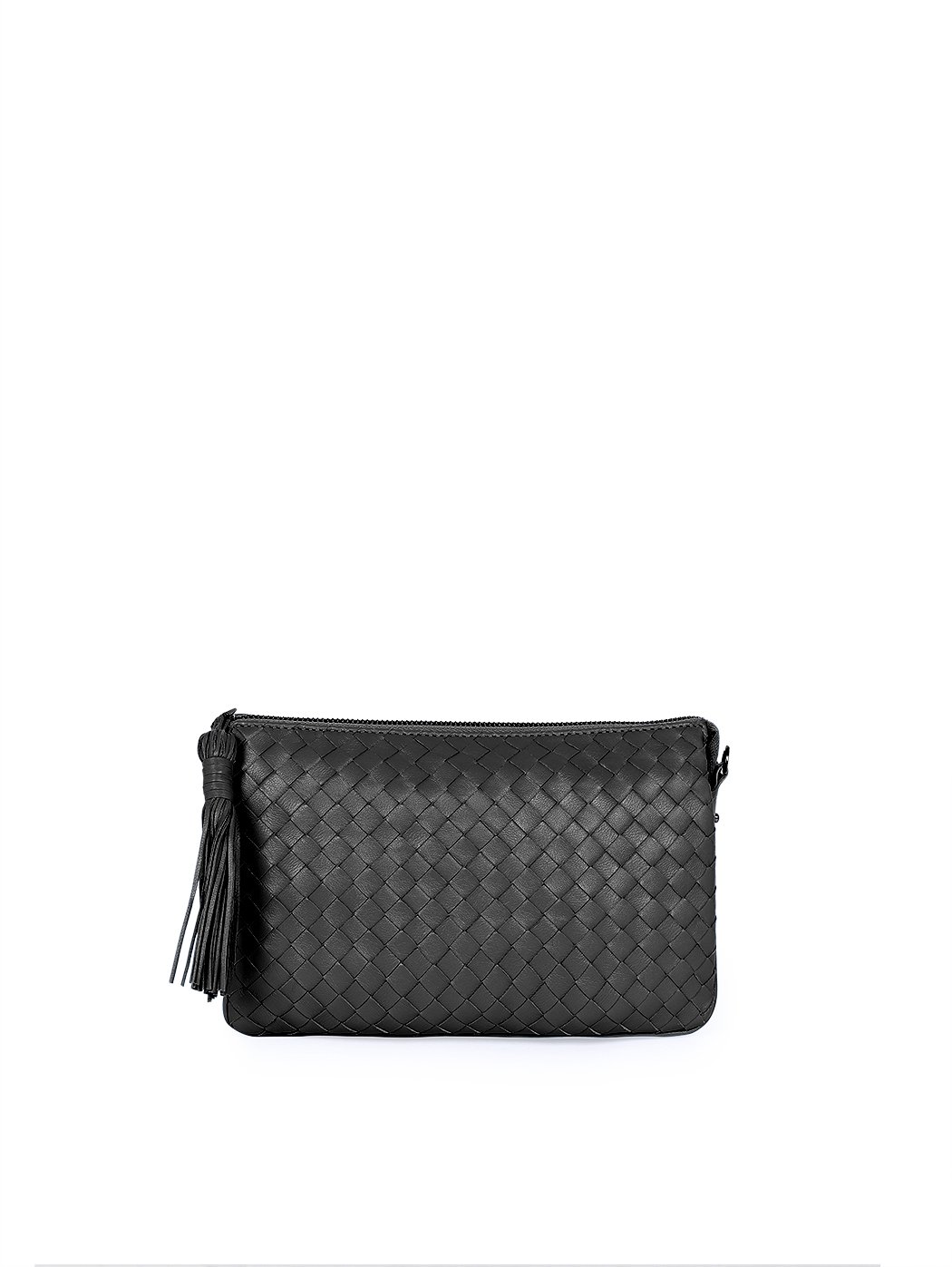 Плетеная сумка – клатч со съемным ремнем коллекции Intrecci черного цвета