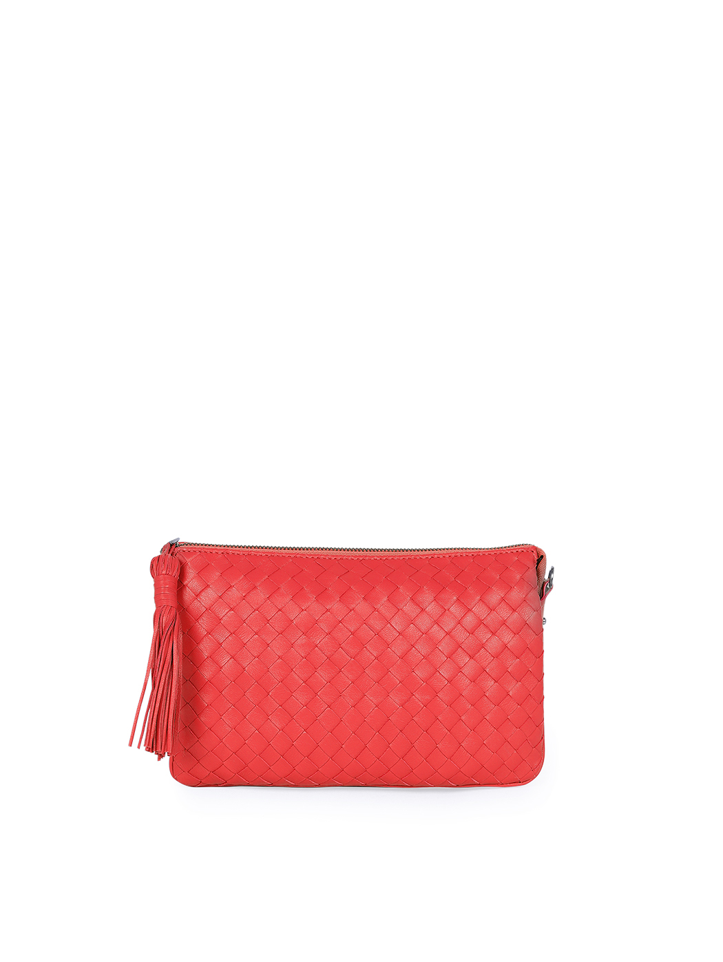 Intrecciato Weave Leather Clutch Crossbody Red