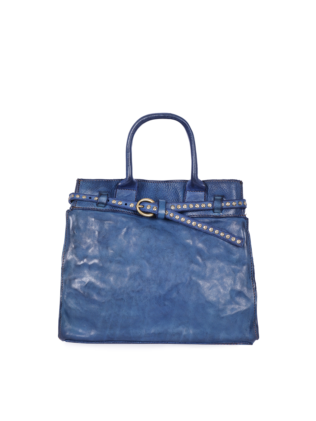 Small Belted Top Handle Cowhide Bag Sapphire