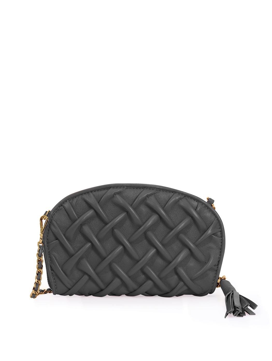 Smock Stitch Leather Shoulder Chain Clutch Black