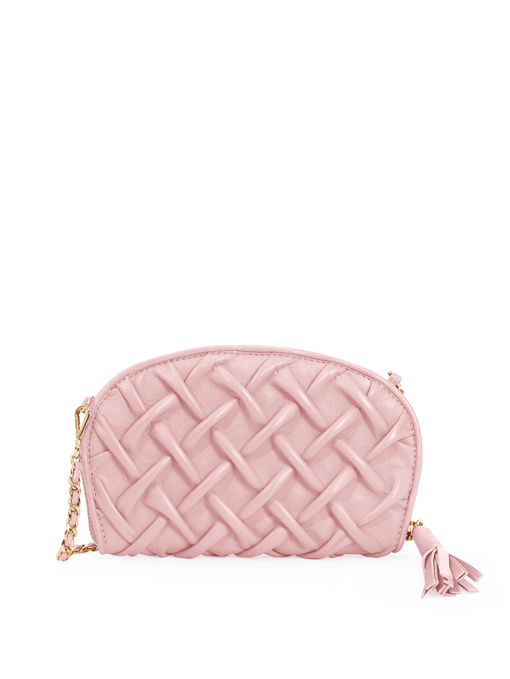 Smock Stitch Leather Shoulder Chain Clutch Pink