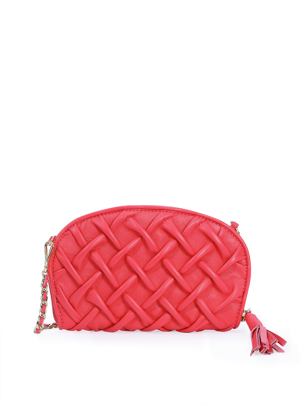 Smock Stitch Leather Shoulder Chain Clutch Red