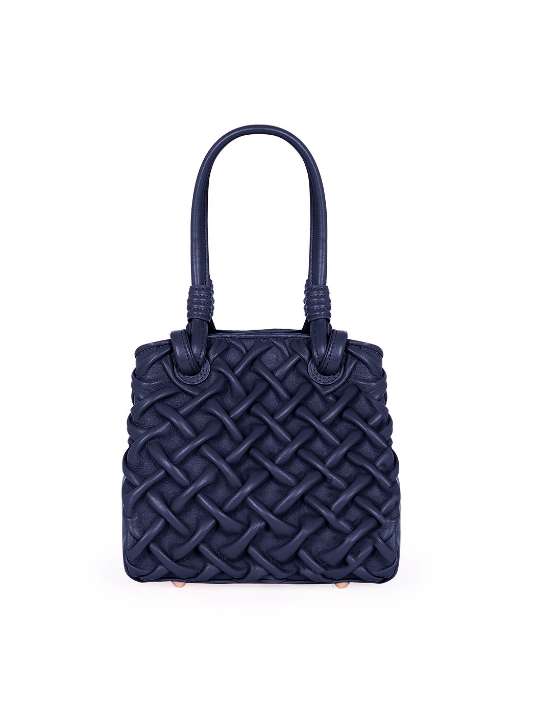 Top Handle Crossbody Quilted Weave Leather Purse Blue
