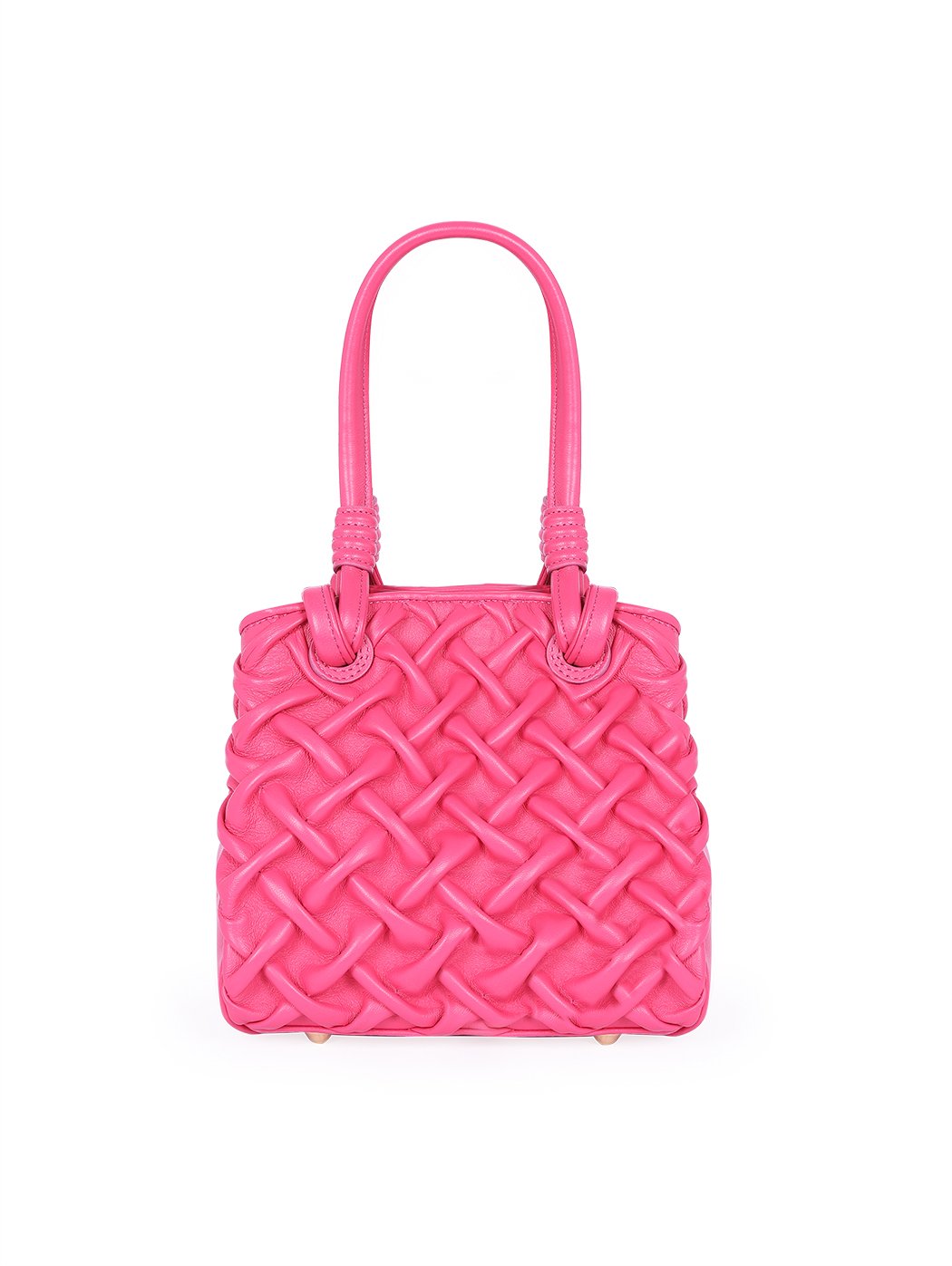 Top Handle Crossbody Quilted Weave Leather Purse Fuchsia