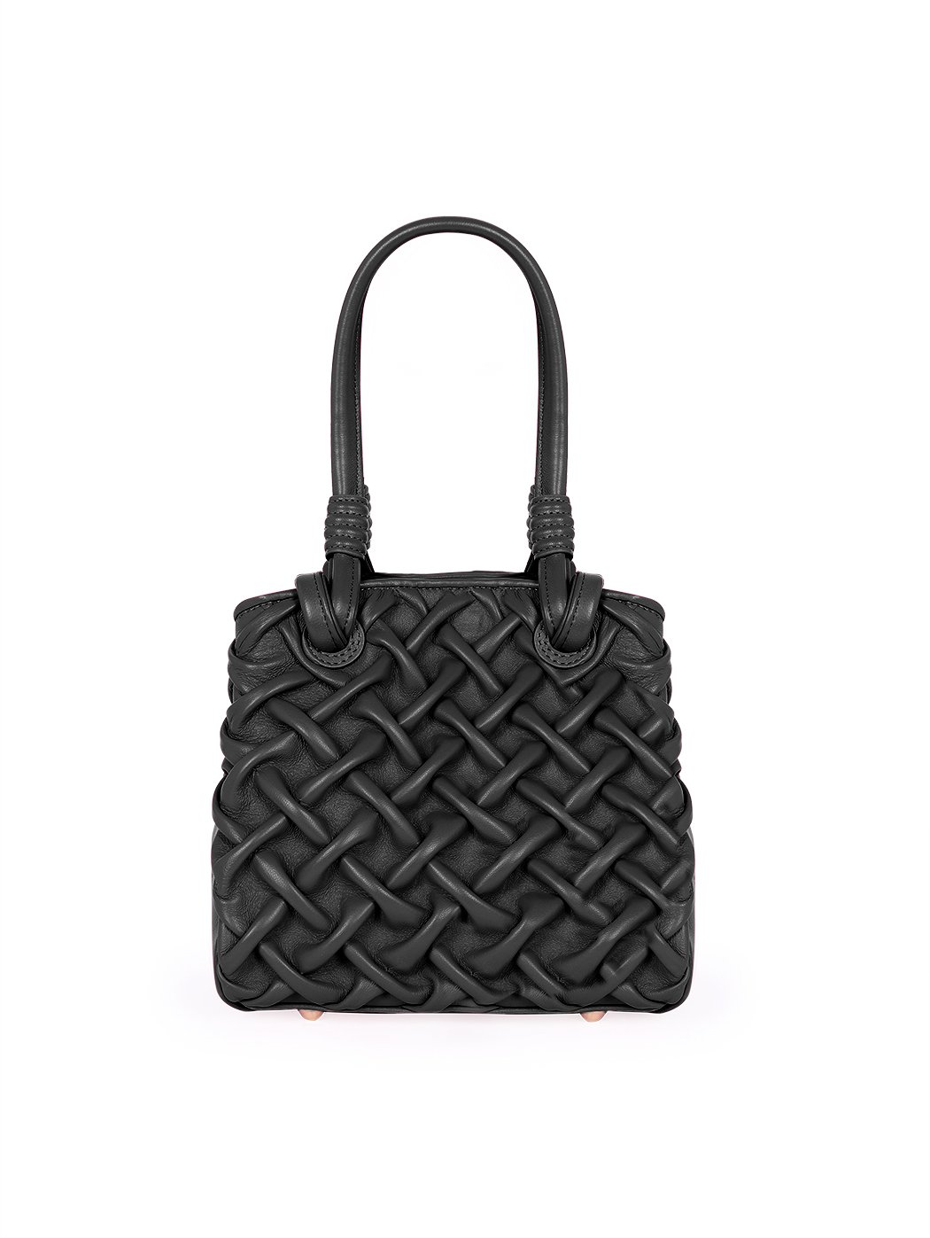 Top Handle Crossbody Quilted Weave Leather Purse Black