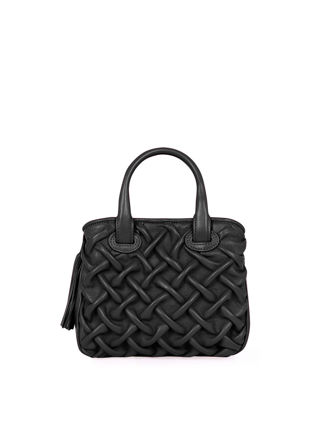 Convertible Top Handle Quilted Weave Leather Crossbody Black