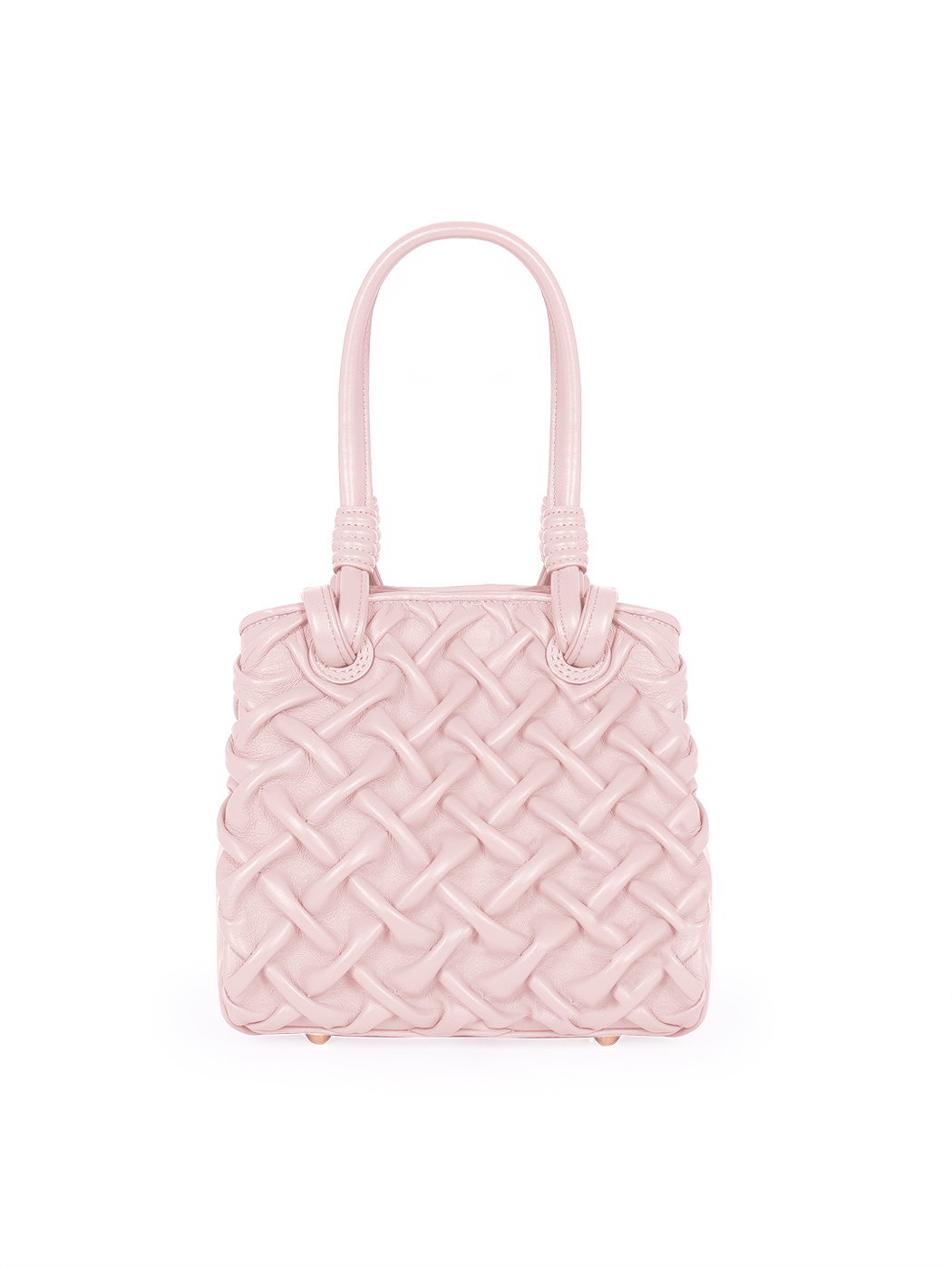 Top Handle Smocked Stitch Small Leather Bag Pink