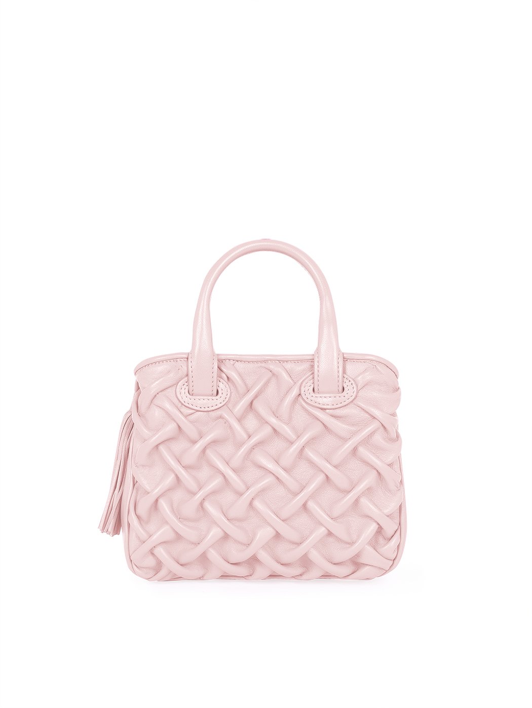 Convertible Top Handle Quilted Weave Leather Crossbody Pink