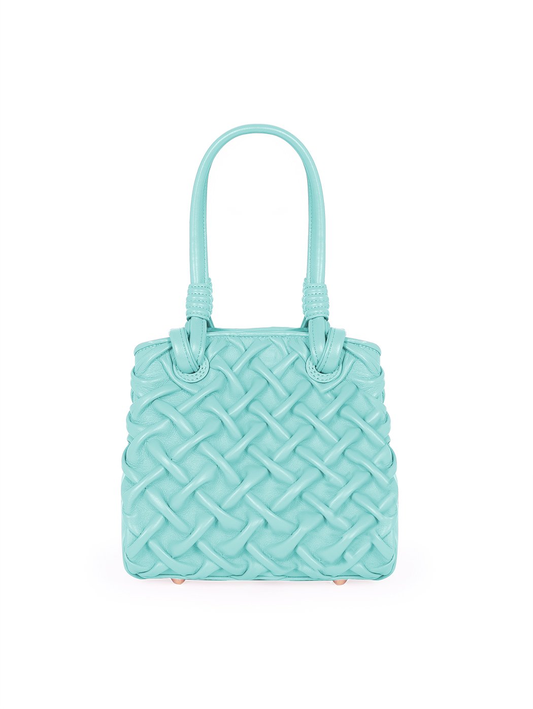 Top Handle Crossbody Quilted Weave Leather Purse Aqua Blue