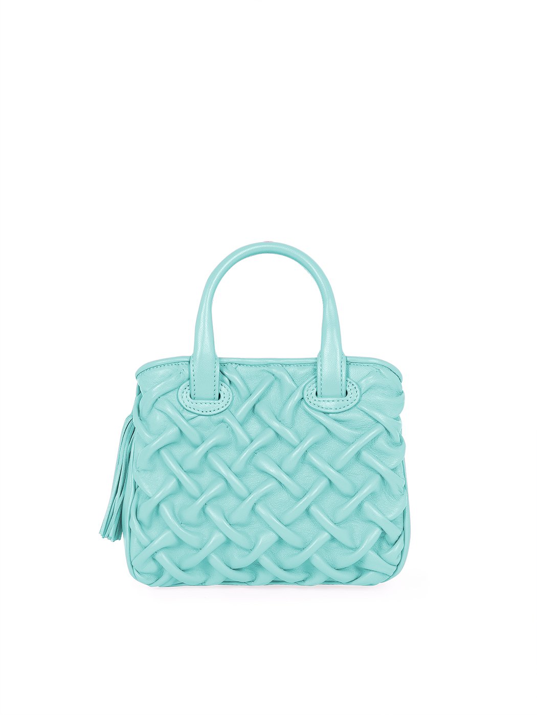 Convertible Top Handle Quilted Weave Leather Crossbody Aqua Blue