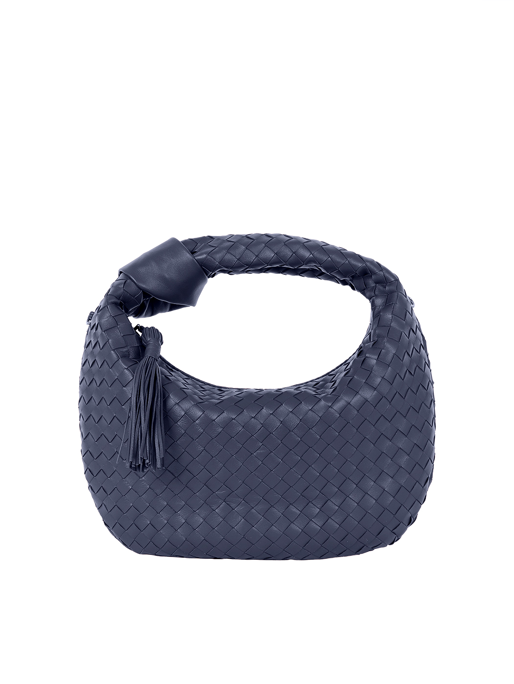 Mini Crescent Top Handle Woven Leather Navy Blue