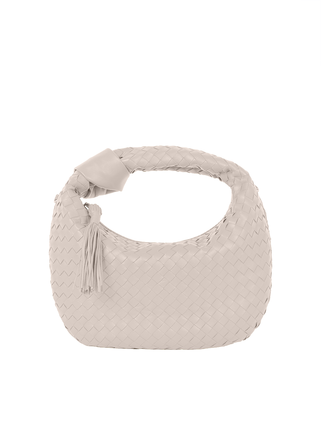Mini Crescent Top Handle Woven Leather Bag Beige
