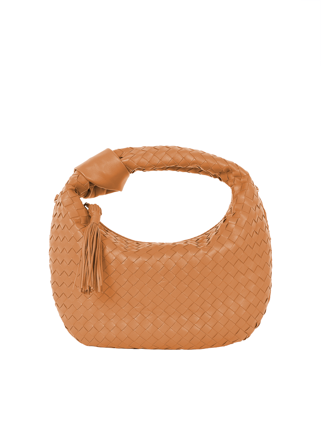 Mini Crescent Top Handle Woven Leather Bag Tan