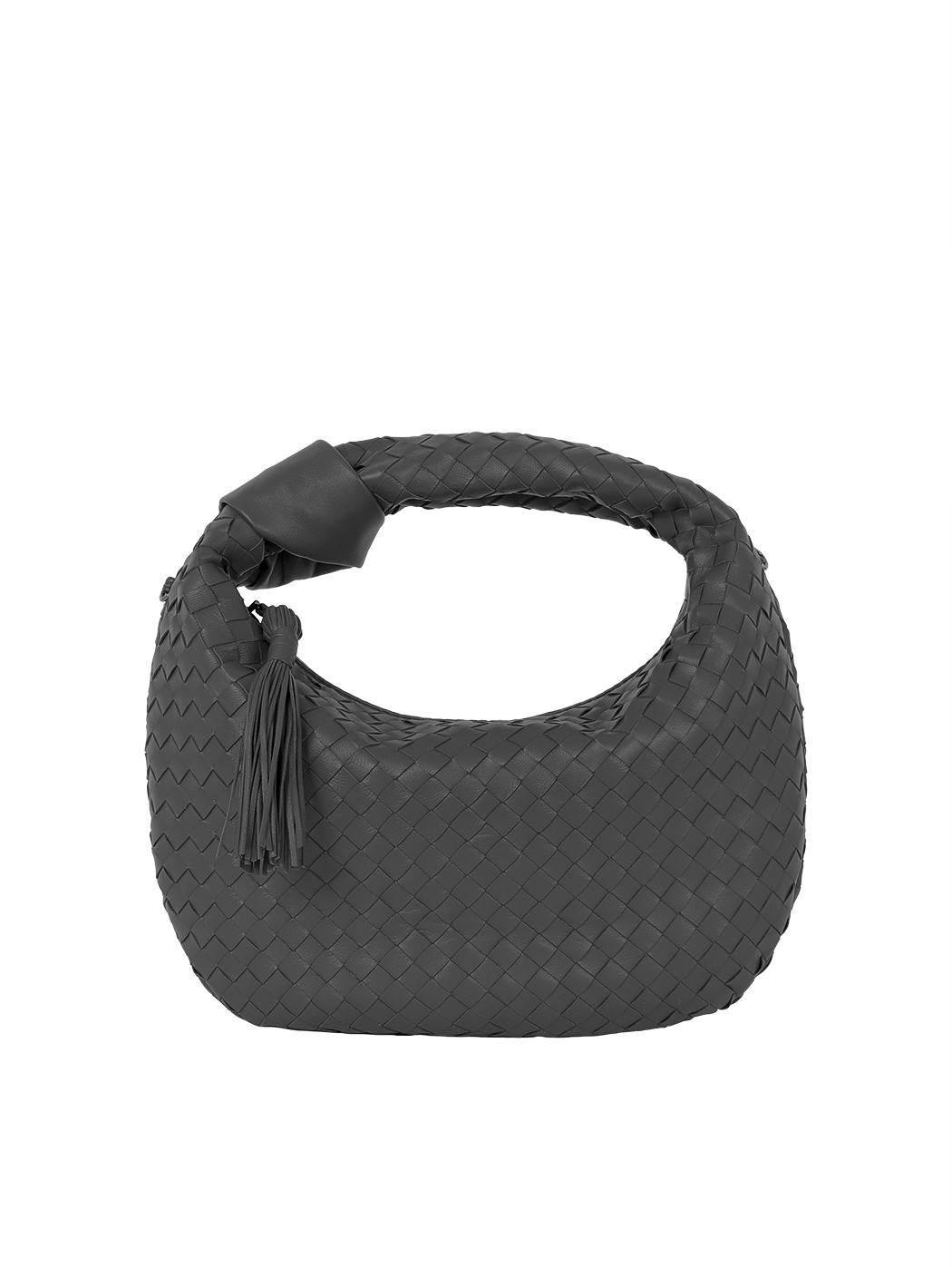 Mini Crescent Top Handle Woven Leather Black