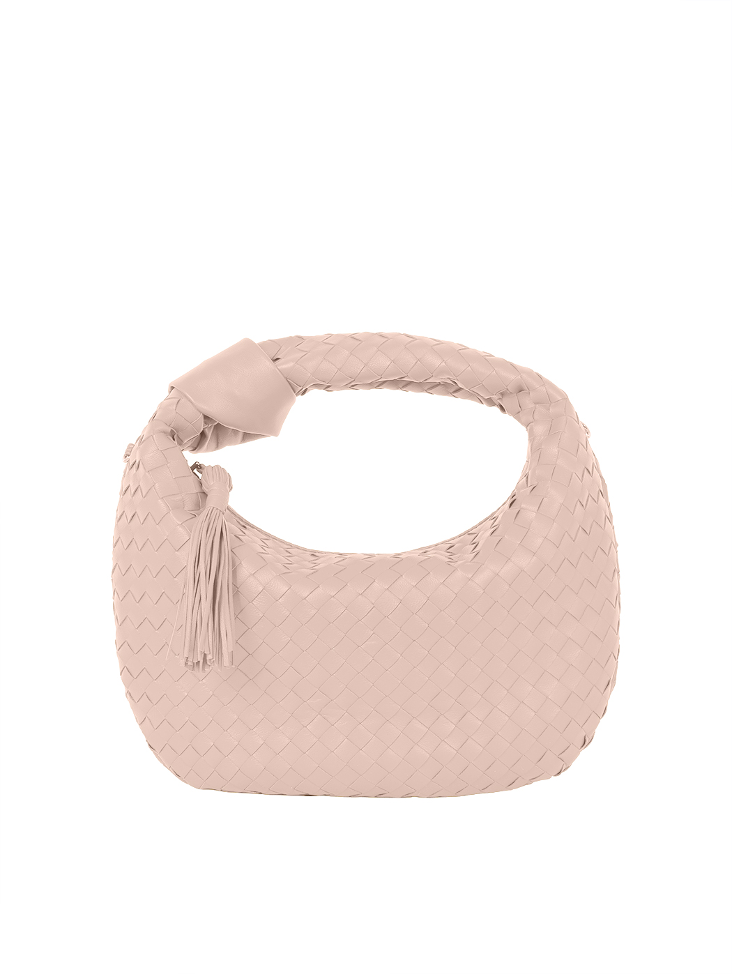 Mini Crescent Top Handle Woven Leather Bag Pink