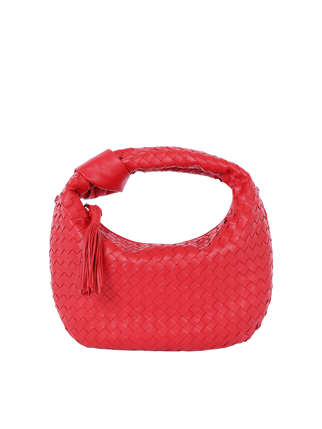 Mini Crescent Top Handle Woven Leather Bag Red