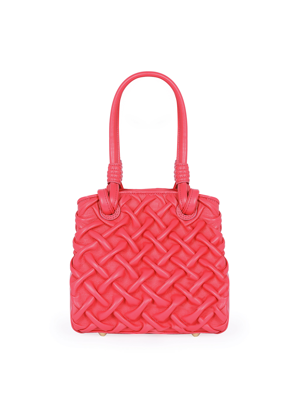 Top Handle Smocked Stitch Small Leather Bag Red