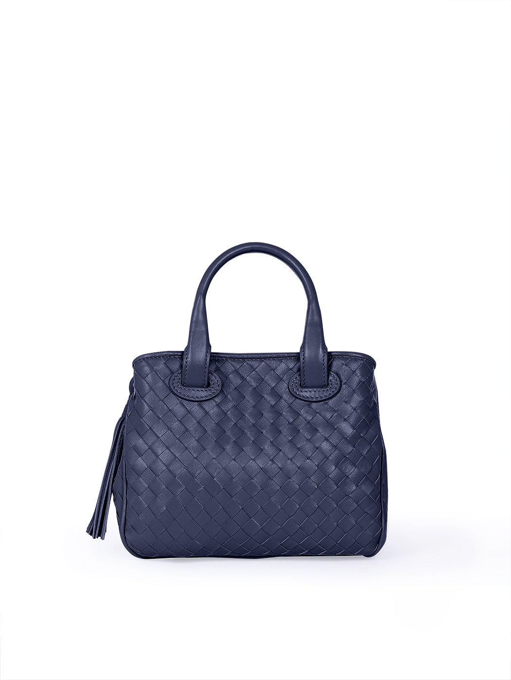 Top Handle Crossbody Woven Leather Purse Navy Blue