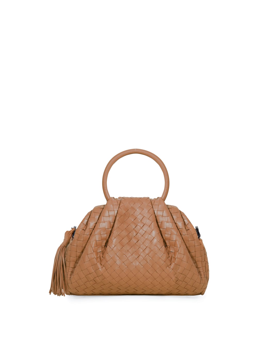 Mini Ring Handles Weave Leather Bag Tan