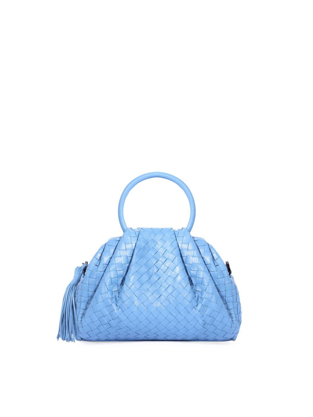 Mini Ring Handles Weave Leather Bag Sky Blue