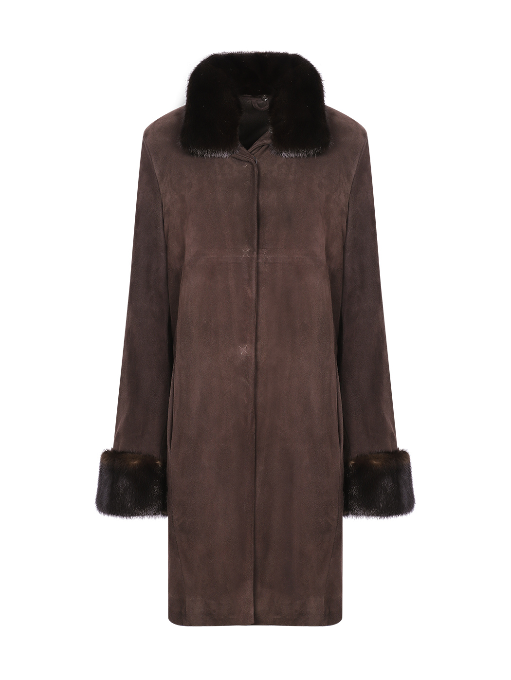 Suede and Mink 3/4 Coat Dark brown