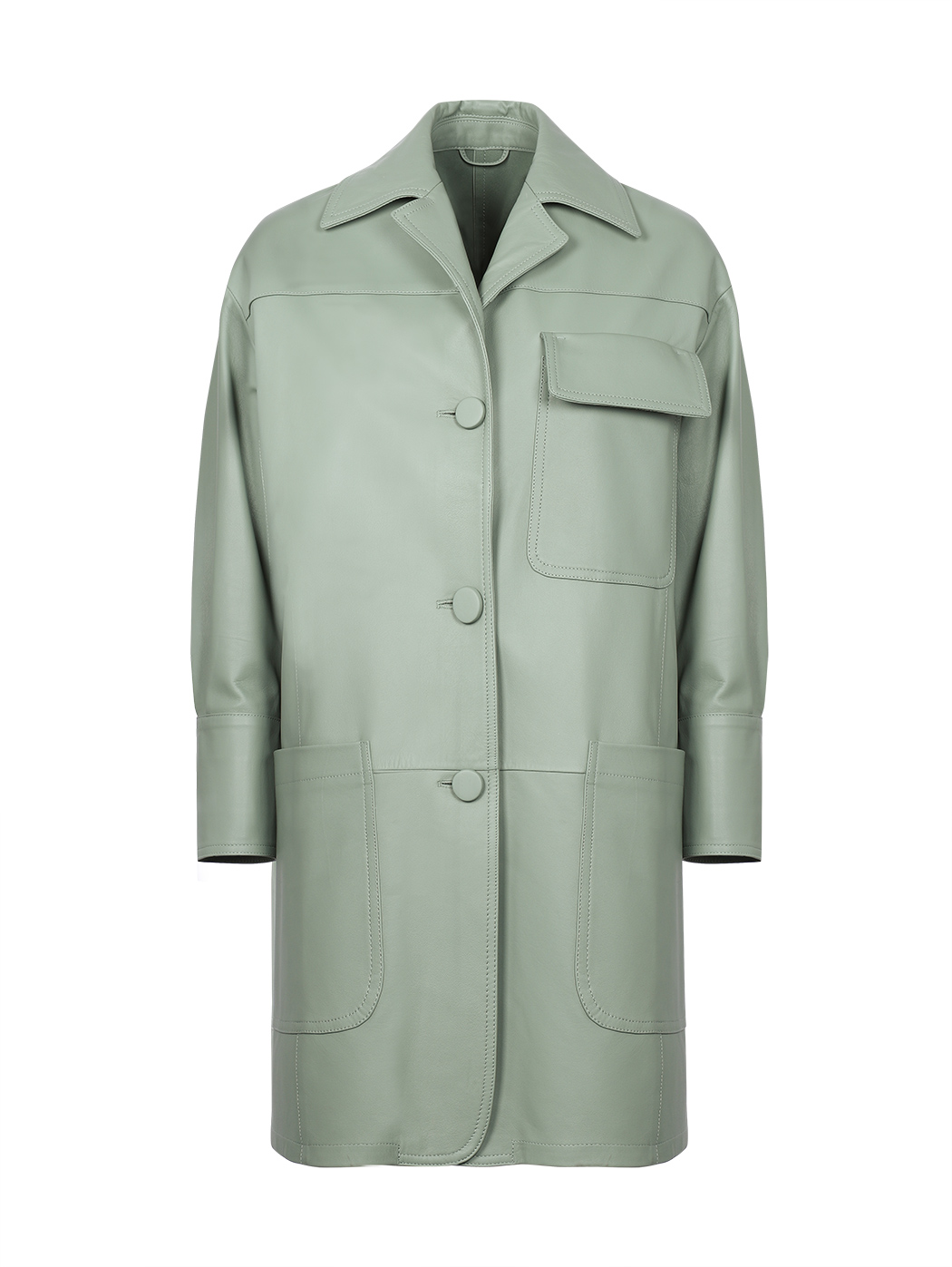 Однобортное пальто оверсайз с накладными карманами мятного цвета