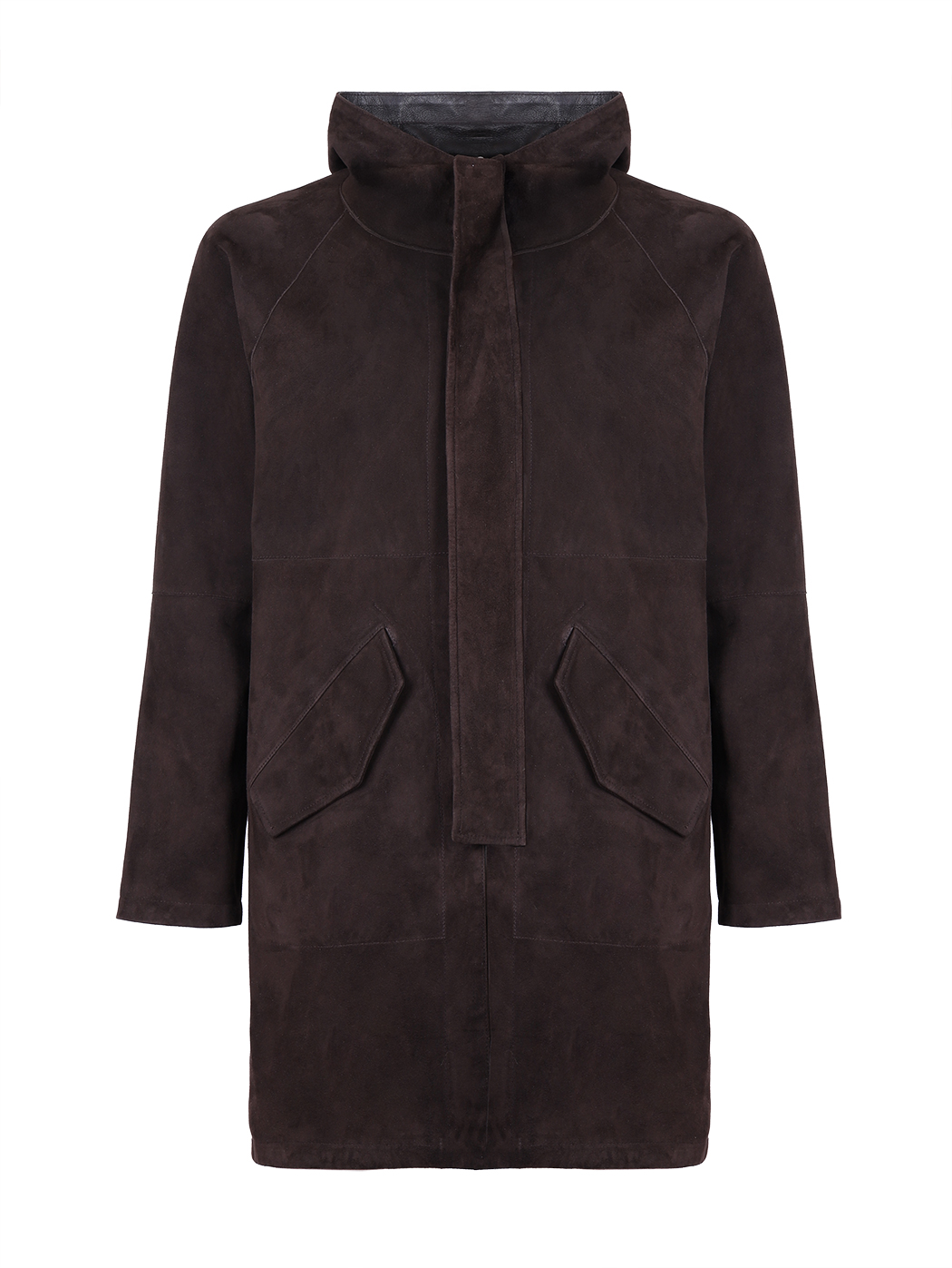 Hooded Double-face Leather Coat Dark Brown