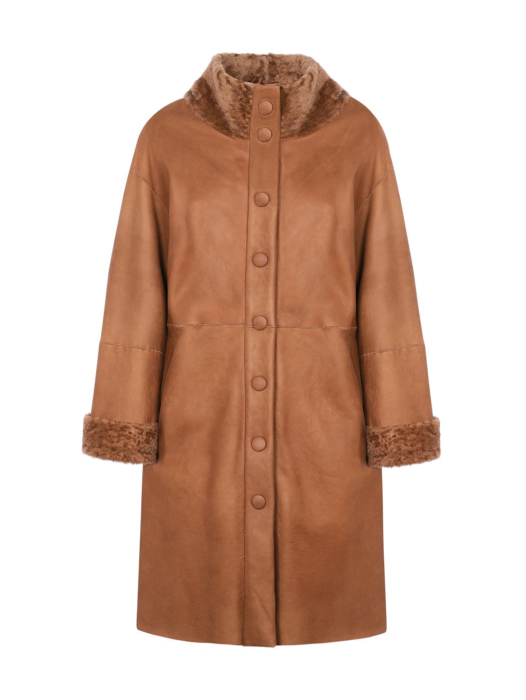 Бежевое мутоновое пальто коричневый