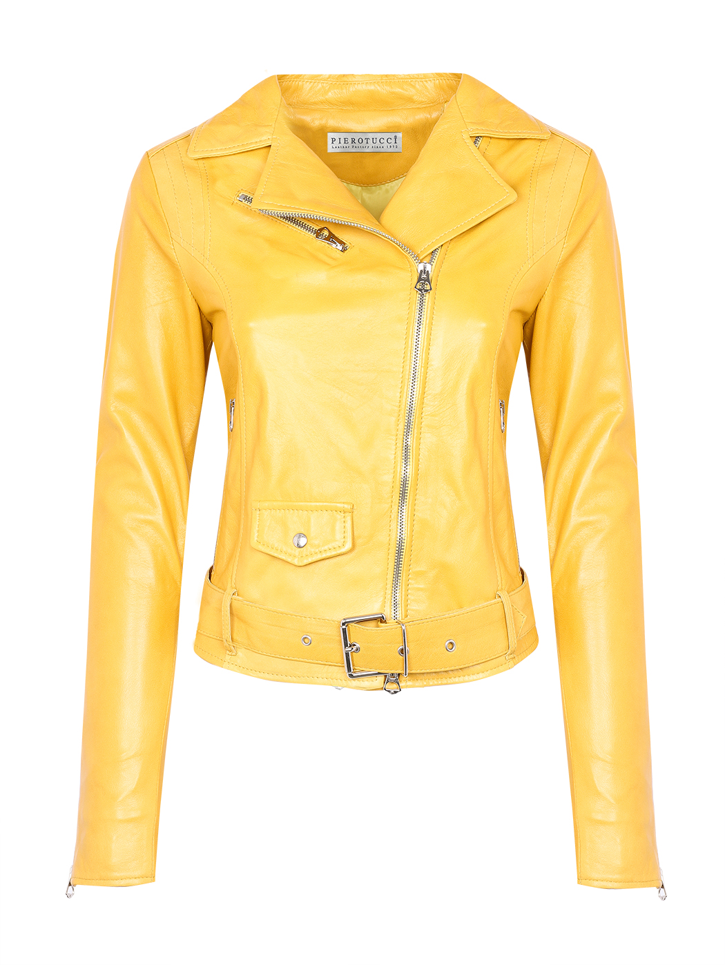 Biker Asymmetrical Zip Belted Jacket Yellow