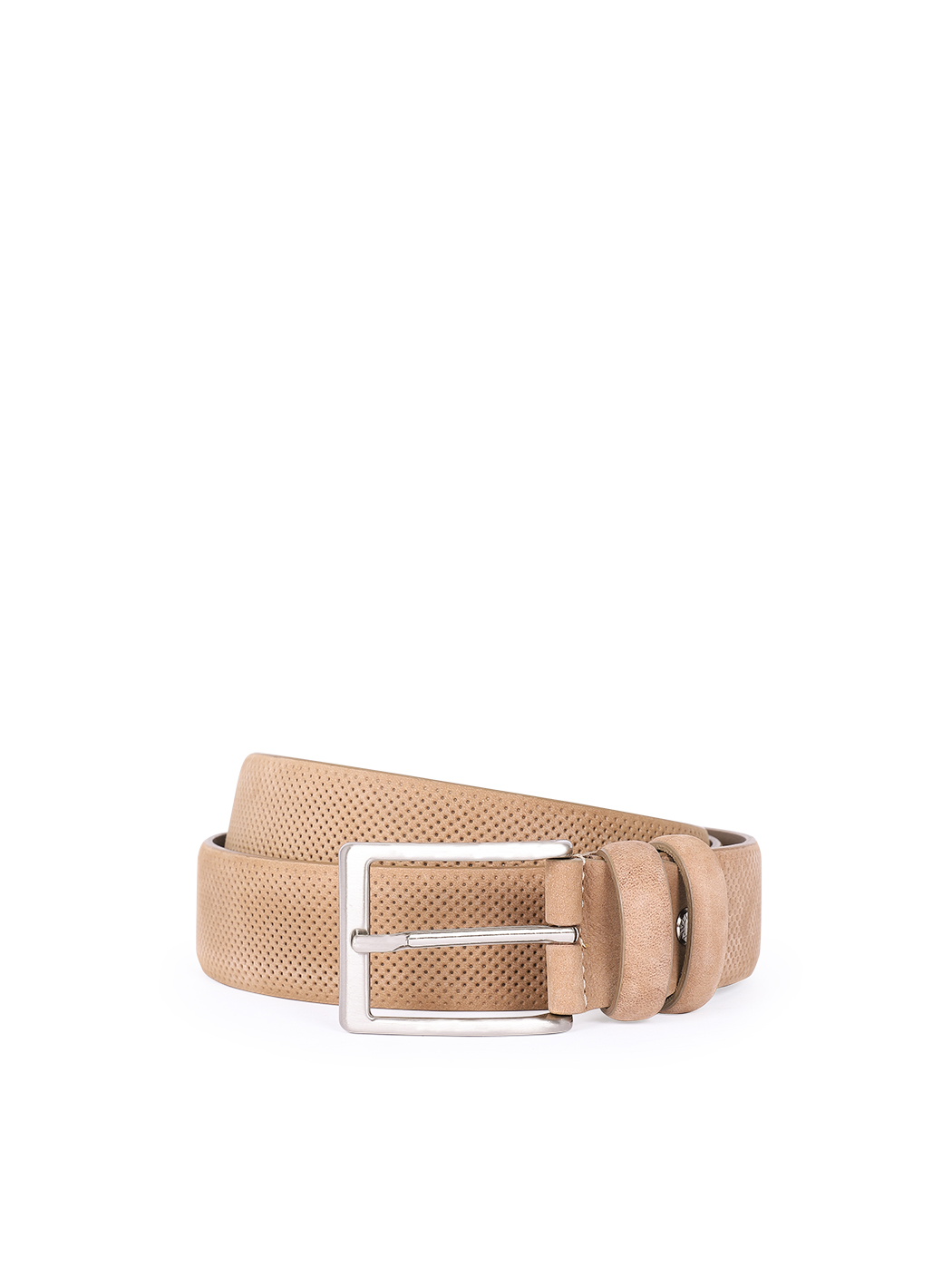 Finely dotted leather belt in taupe