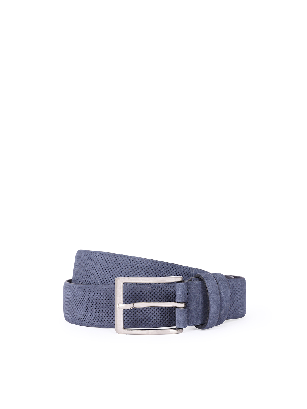 Cintura blu in pelle Nubuck con stampa a puntini
