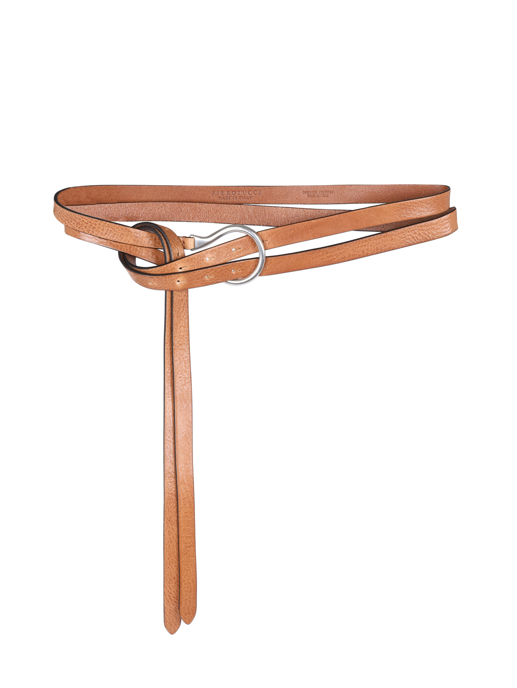 Skinny Double Strap Leather Omega Belt Cognac