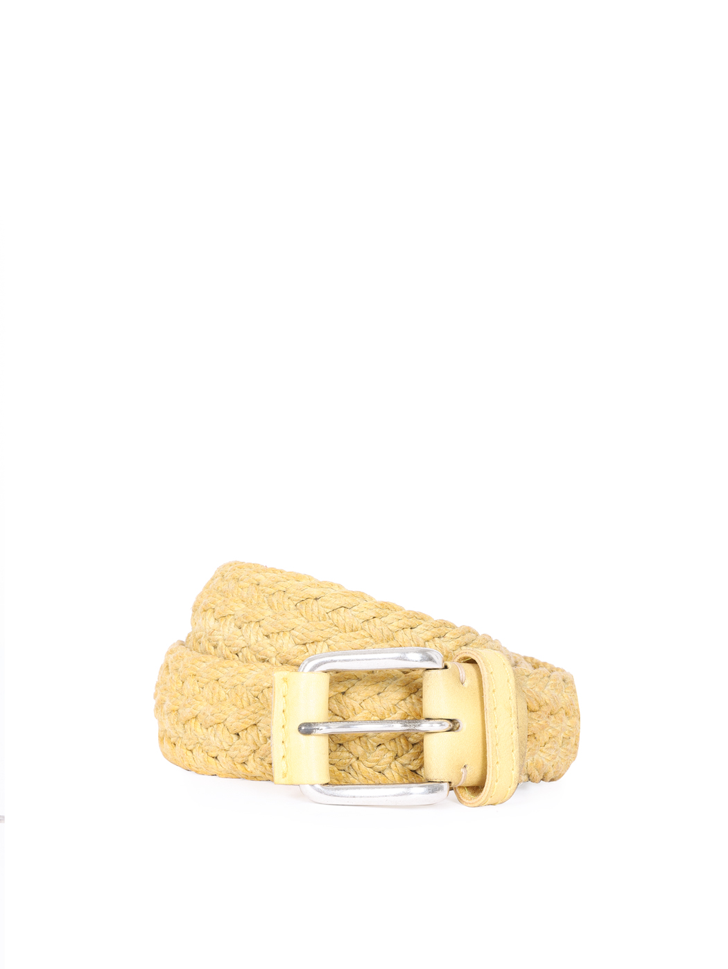 Woven Corded Leather Belt Pale Yellow
