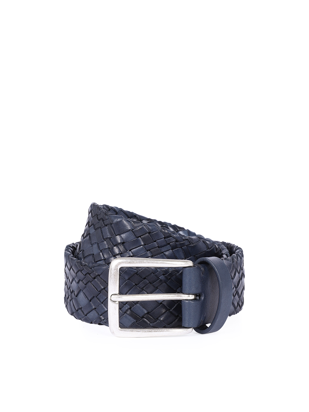 Woven Leather Belt Brass Buckle 35mm Blue