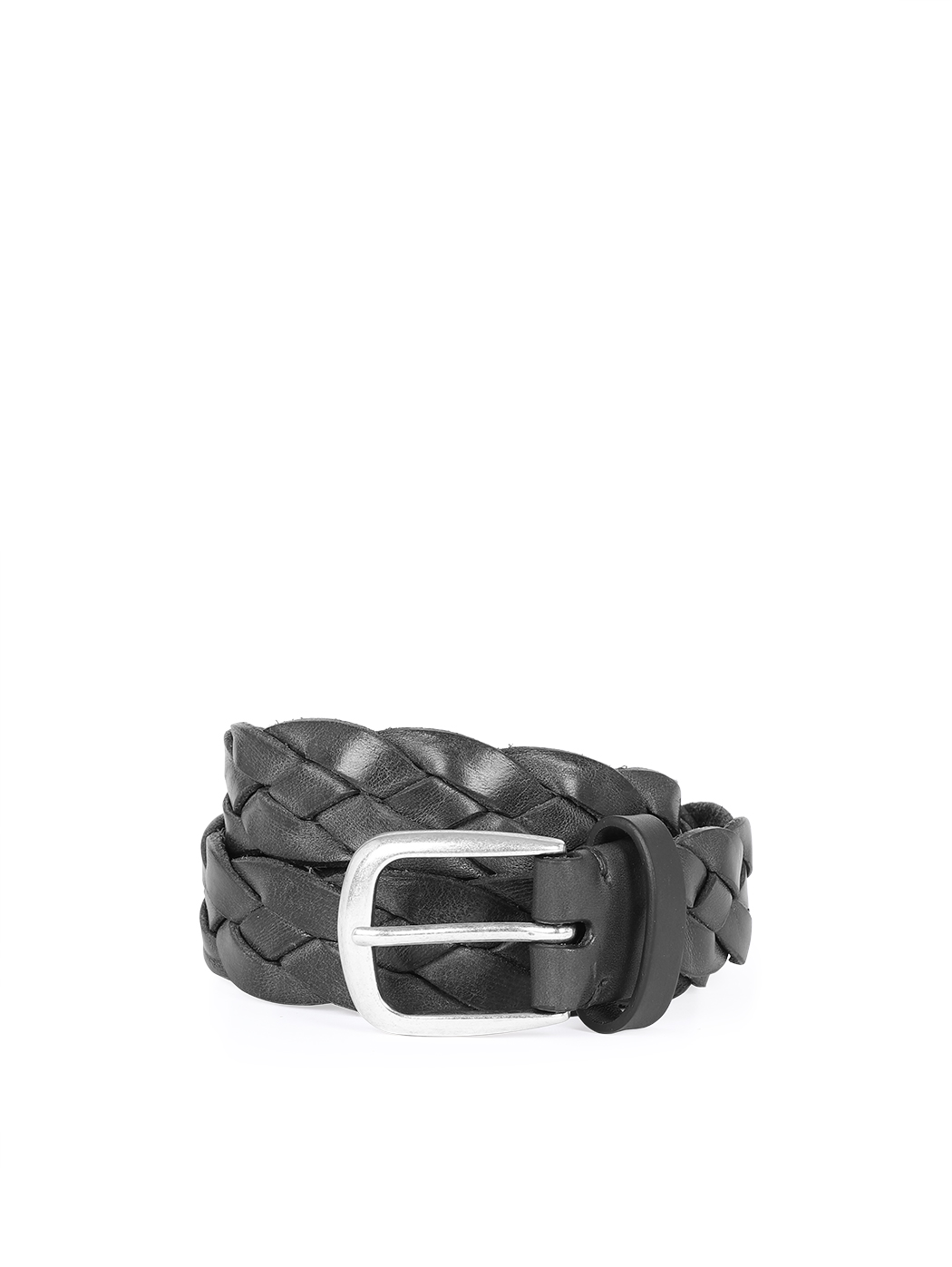 Braided Leather Belt Brass Buckle 30mm Black