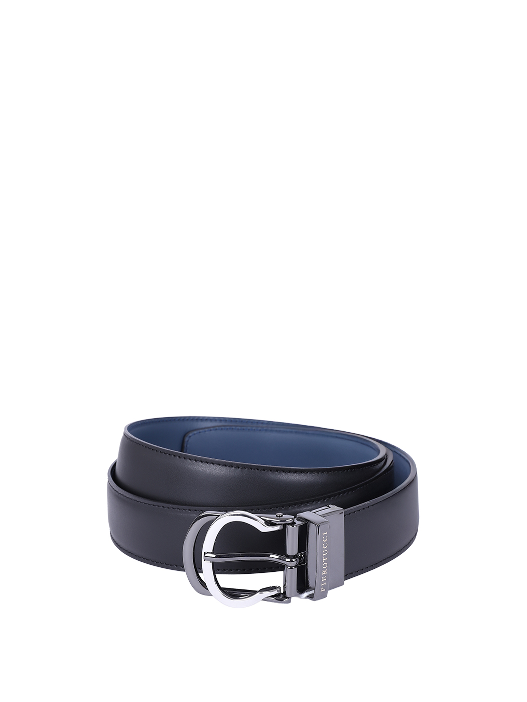 Horseshoe Buckle Calfskin Reversible Belt Blue/Black