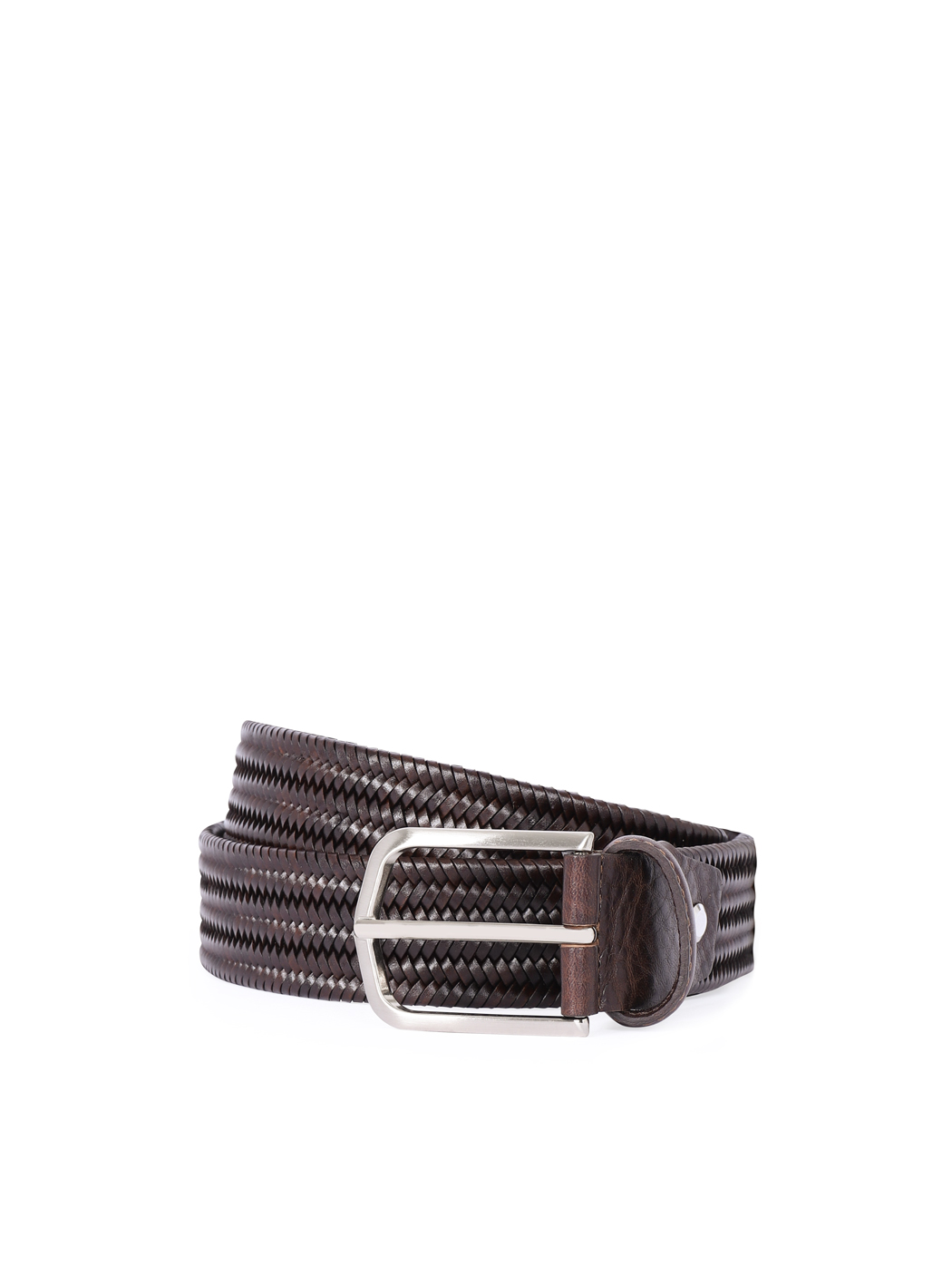 Cintura elastica in pelle intrecciata double-face Moro