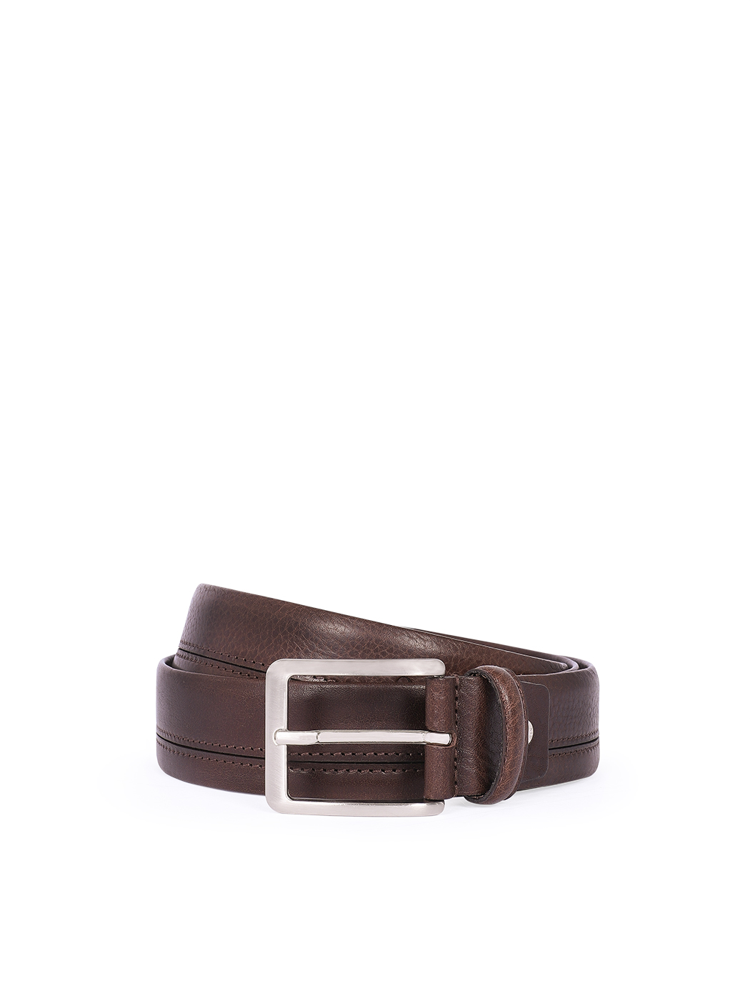 Classic 3.5 cm Asymmetic Stitch Leather Belt Brown