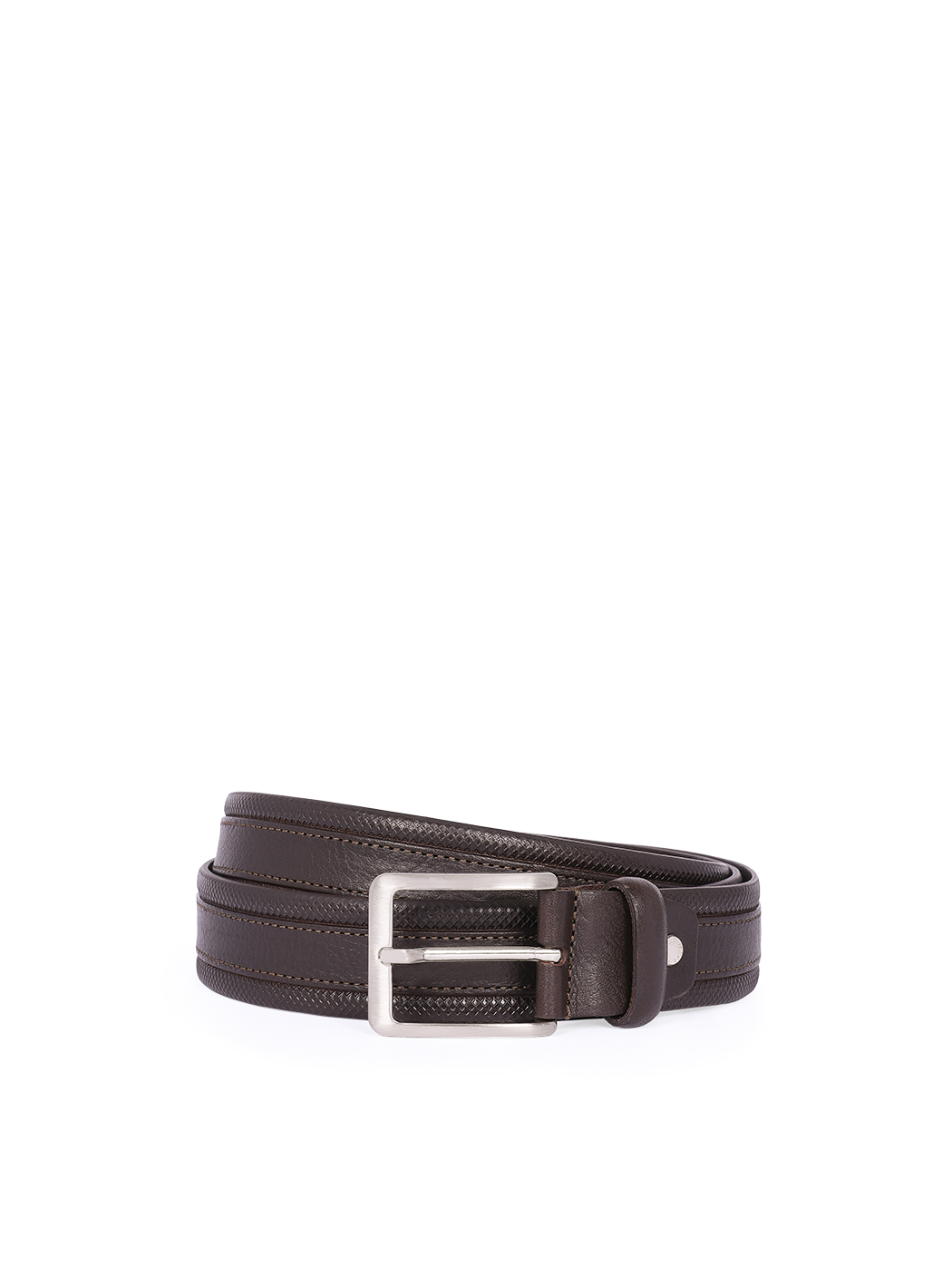 Classic Embossed Braid Leather Belt Brown