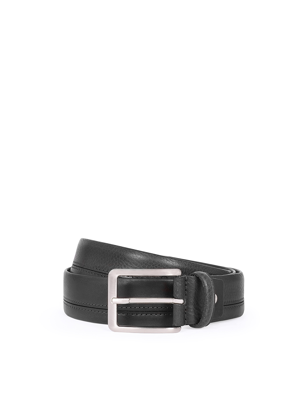 Classic black leather belt with stitching